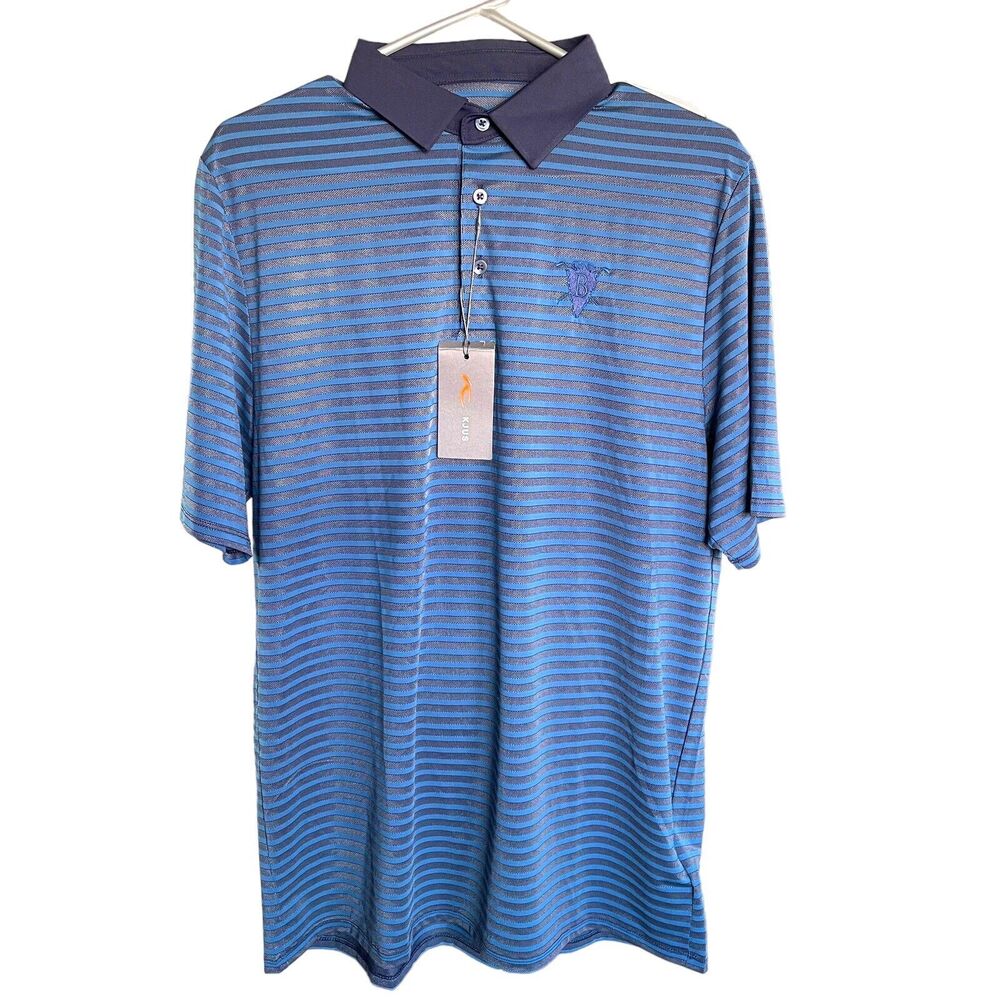 Kjus Men’s Large Blue Luis Striped Polo Golf Shirt Comfort Fit New With Tags